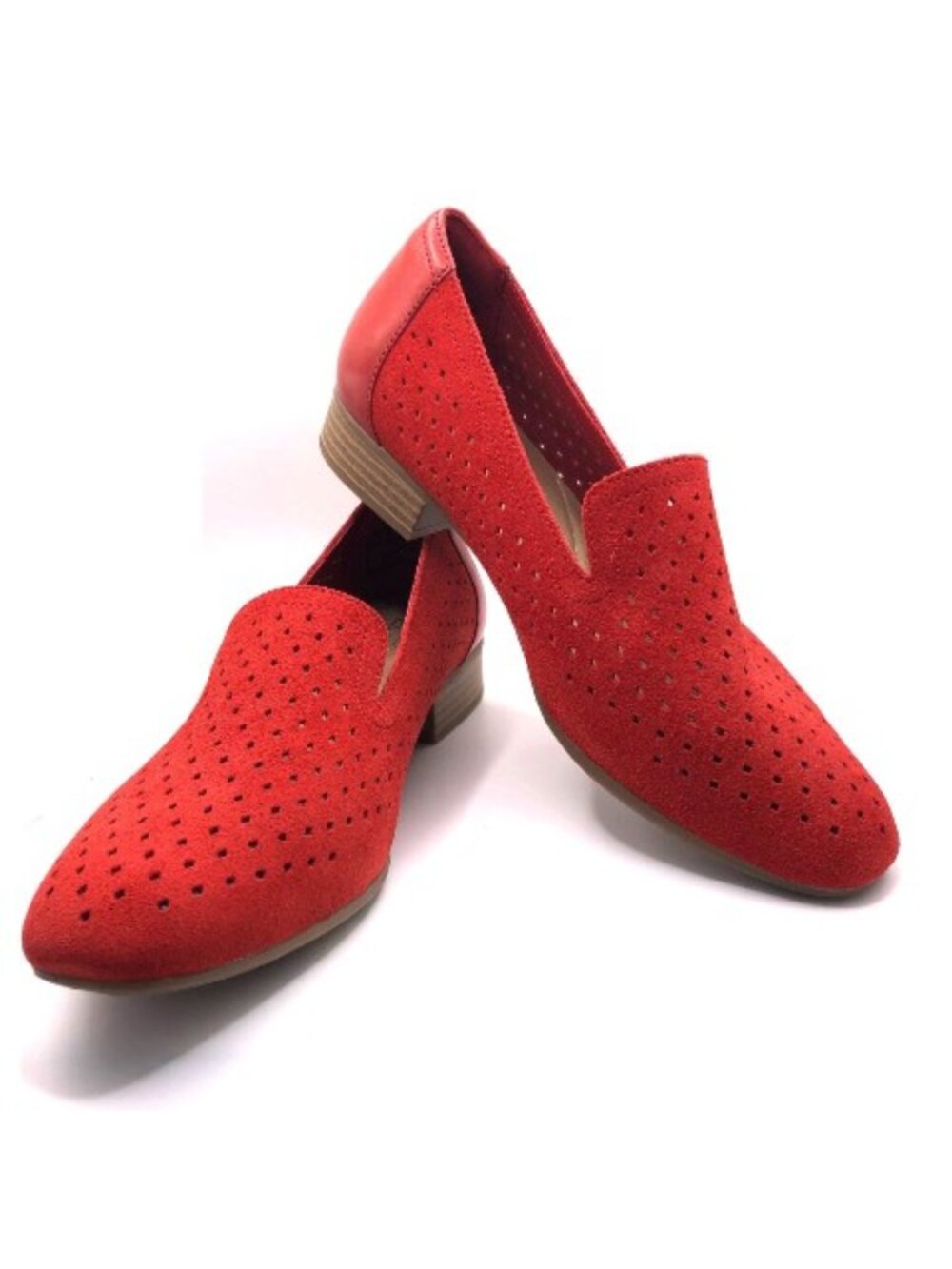 Clarks Collection Red Suede Perforated Loafer Flats US 8.5